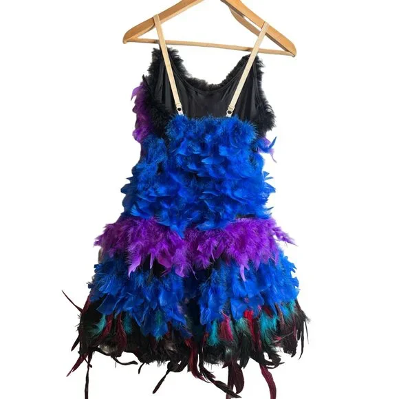 Feather Stappy Ballerina / Mardigras Dress Halloween Costume Blue & Purple - Picture 5 of 9
